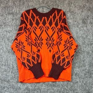 Free People Orange and Brown Crewneck Sweater Size Small